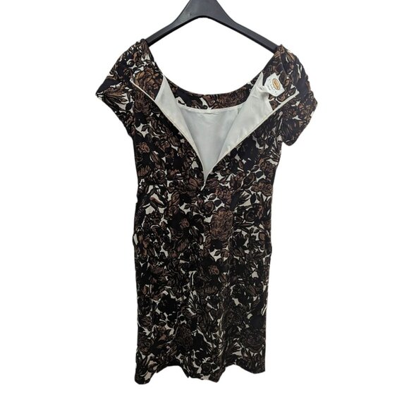 Talbots Petites Brown Black Floral Sheath Mini Dress Stretch Cap Sleeve Size 4P - Picture 3 of 5
